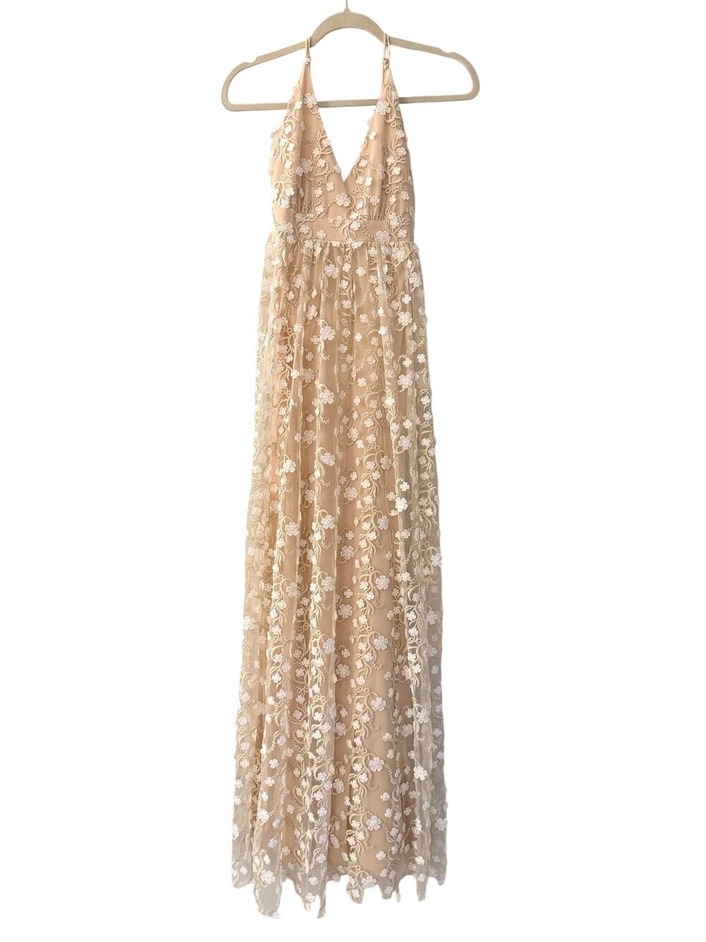 NWT Altar'd State Caledonia Maxi Gown S Ivory Nude Floral Embroidered Lace Dress